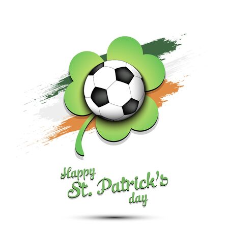Happy St. Patrick's day. Soccer ball and clover against the background of the Irish flag. Pattern for banner, poster, greeting card, party invitation. Vector illustrationのイラスト素材