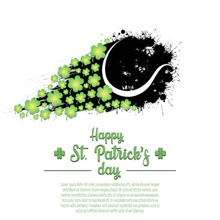 Happy St. Patrick's day. Flying abstract tennis ball made from blots and clover by milky way. Grunge style. Pattern for banner, poster, greeting card, party invitation. Vector illustrationのイラスト素材