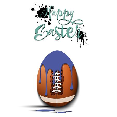 Happy Easter. Easter egg decorated in the form of a football ball with a blot of paint on an isolated background. Pattern for greeting card, banner, poster, invitation. Vector illustrationのイラスト素材