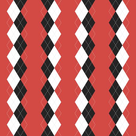 Argyle plaid. Scottish pattern in white, black and red rhombuses. Scottish cage. Traditional scottish background of diamonds. Seamless fabric texture. Vector illustrationのイラスト素材