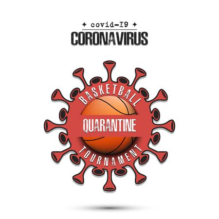 Coronavirus sign with basketball ball. Mode quarantine. Stop covid-19 outbreak. Caution risk disease 2019-nCoV. Cancellation of sports tournaments. Pattern design. Vector illustrationのイラスト素材