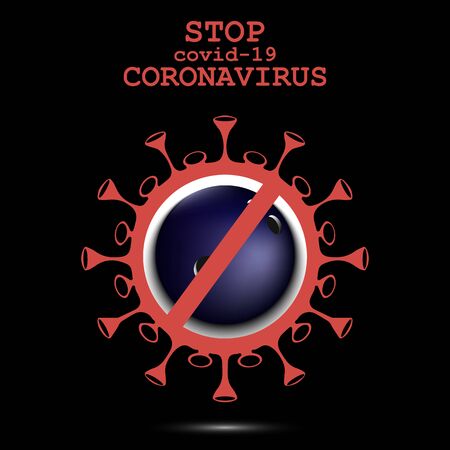 Coronavirus sign and bowling ball with a crossed line. Stop covid-19 outbreak. Caution risk disease 2019-nCoV. Cancellation of sports tournaments. Pattern design. Vector illustrationのイラスト素材