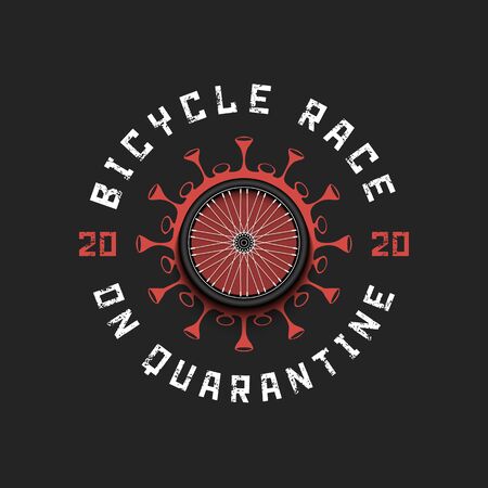 Coronavirus sign with bicycle wheel. Mode quarantine. Stop covid-19 outbreak. Caution risk disease 2019-nCoV. Cancellation of sports tournaments. Pattern design. Vector illustrationのイラスト素材