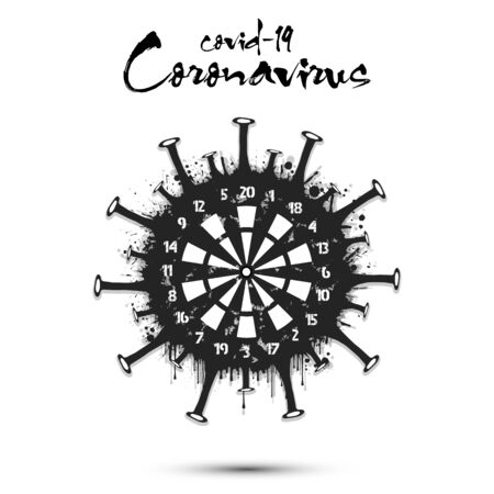 Coronavirus sign with dartboard made of blots. Stop covid-19 outbreak. Caution risk disease 2019-nCoV. Cancellation of sports tournaments due to an outbreak of coronavirus. Vector illustrationのイラスト素材