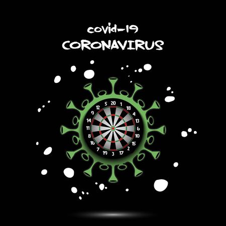 Coronavirus sign with dartboard. Stop covid-19 outbreak. Caution risk disease 2019-nCoV. Cancellation of sports tournaments. The worldwide fight against the pandemic. Vector illustrationのイラスト素材