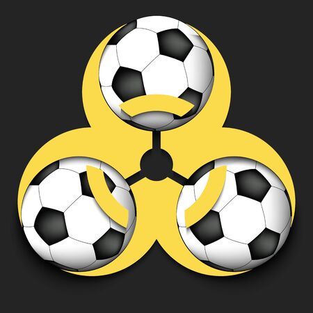 Biohazard symbol with soccer ball. Caution biological danger toxic sign. Soccer quarantined. Cancellation of sports tournaments.のイラスト素材