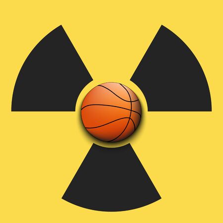 Radiaction symbol with basketball ball. Caution radioactive danger sign.  Soccer quarantined. Cancellation of sports tournaments. Vector illustrationのイラスト素材