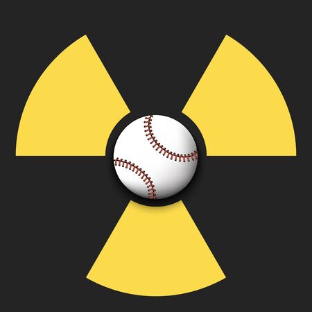 Radiaction symbol with baseball ball. Caution radioactive danger sign. Baseball quarantined. Cancellation of sports tournaments. Vector illustrationのイラスト素材