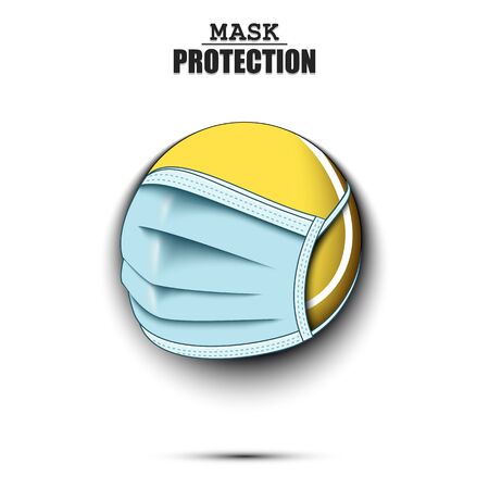 Tennis ball with a protection mask. Caution! wear protection mask. Risk disease. Cancellation of sports tournaments. Pattern design. Vector illustrationのイラスト素材