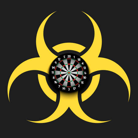 Biohazard symbol with dartboard. Caution biological danger toxic sign. Darts quarantined....