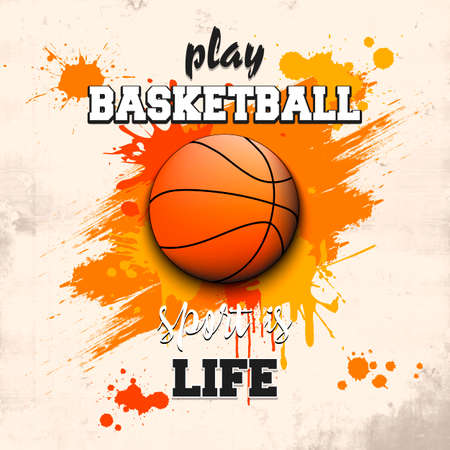 Basketball ball icon. Play basketball. Sport is life. Pattern for design poster,   emblem, label, banner, icon. Football template on isolated background. Grunge style. Vector illustrationのイラスト素材