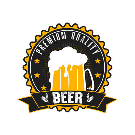 Beer  Pattern for design emblem, icon, label, banner. Print on t-shirt graphics. Design template on isolated background. Vintage style. Vector illustrationのイラスト素材