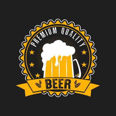Beer  Pattern for design emblem, icon, label, banner. Print on t-shirt graphics. Design template on isolated background. Vintage style. Vector illustrationのイラスト素材