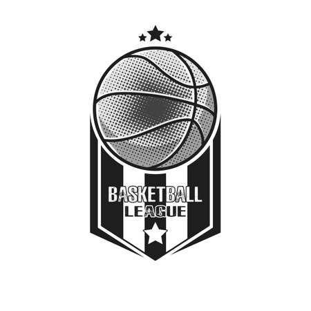 Basketball logo design template. Basketball emblem pattern. Vintage style on isolated background. Print on t-shirt graphics. Vector illustrationのイラスト素材