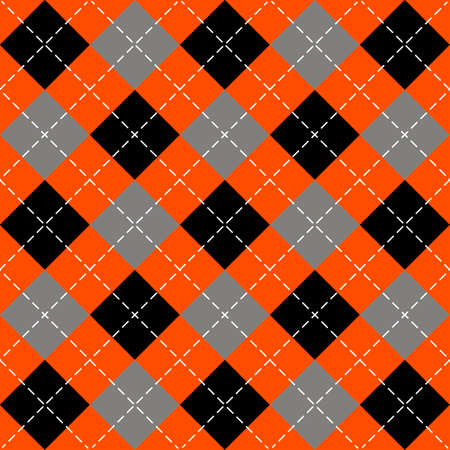 Halloween Argyle plaid. Scottish pattern in orange, black and gray rhombuses. Scottish cage....