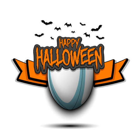 Happy Halloween pattern. Rugby template design. Rugby ball and bat.のイラスト素材