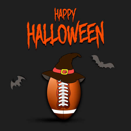 Happy Halloween pattern. Football template design. Football ball with witch hat. Design pattern for banner, poster, greeting card, flyer, party invitation. Vector illustrationのイラスト素材
