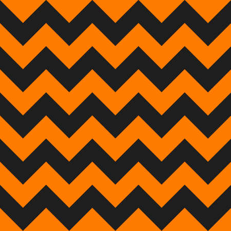 Zig zag Halloween pattern. Regular chevron stripes of orange and black color. Classic zigzag lines abstract geometry background. Seamless texture print. Vector illustrationのイラスト素材