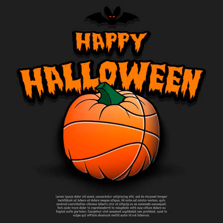 Happy Halloween. Template basketball design. Basketball ball in the form of a pumpkin on an isolated background. Pattern for banner, poster, greeting card, flyer, party invitation. Vector illustrationのイラスト素材
