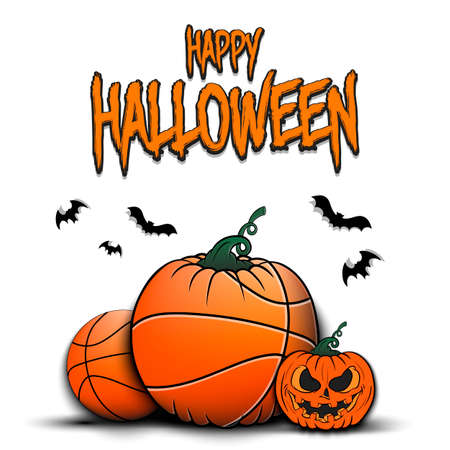 Happy Halloween. Template basketball design. Basketball balls in the form of a pumpkins on an isolated background. Pattern for banner, poster, greeting card, party invitation. Vector illustrationのイラスト素材