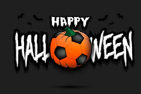 Happy Halloween. Template football design. Soccer ball in the form of a pumpkin on an isolated background. Pattern for banner, poster, greeting card, flyer, party invitation. Vector illustrationのイラスト素材