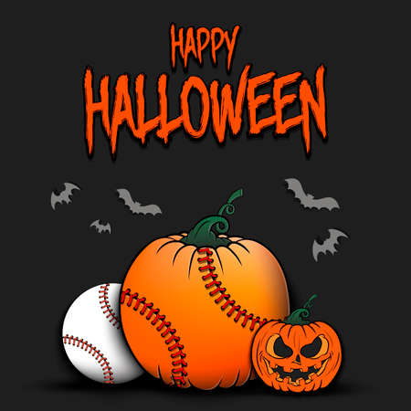 Happy Halloween. Template baseball design. Baseball balls in the form of a pumpkins on an isolated background. Vector illustrationのイラスト素材