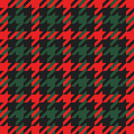 Goose foot. Christmas Pattern of crow's feet in red and green cage. Glen plaid. Houndstooth tartan tweed. Dogs tooth. Scottish checkered background. Seamless fabric texture. Vector illustrationのイラスト素材