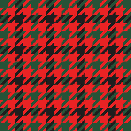 Goose foot. Christmas Pattern of crow's feet in red and black cage. Glen plaid. Houndstooth tartan tweed. Dogs tooth. Scottish checkered background. Seamless fabric texture. Vector illustrationのイラスト素材