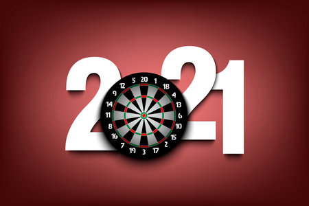 New Year numbers 2021 and a dartboard on an isolated background. Creative design pattern for greeting card, banner, poster, flyer, party invitation, calendar. Vector illustrationのイラスト素材
