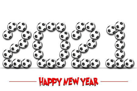 Happy New Year. 2021 numbers made from soccer balls. Design pattern for greeting card, banner, poster, flyer, party invitation, calendar. Vector illustrationのイラスト素材