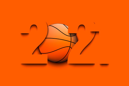 New Year numbers 2021 and basketball ball on an isolated background. Creative design pattern for greeting card, banner, poster, flyer, party invitation, calendar. Vector illustrationのイラスト素材