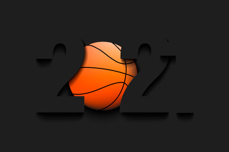 New Year numbers 2021 and basketball ball on an isolated background. Creative design pattern for greeting card, banner, poster, flyer, party invitation, calendar. Vector illustrationのイラスト素材