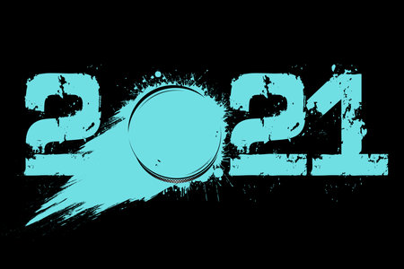 Abstract numbers 2021 and hockey puck made of blots in grunge style. 2021 New Year on an isolated background. Design pattern. Vector illustrationのイラスト素材
