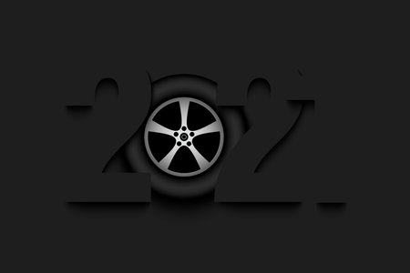 New Year numbers 2021 and car wheel on an isolated background.  Vector illustration