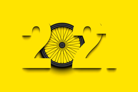 New Year numbers 2021 and bicycle wheel on an isolated background. Creative design pattern. Vector illustrationのイラスト素材