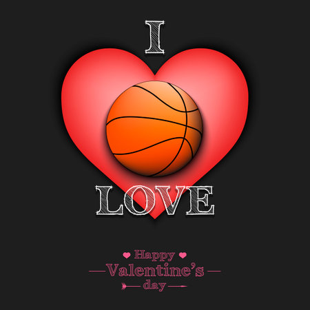 I love basketball. Happy Valentines Day. Design pattern on the basketball theme. Vector illustrationのイラスト素材