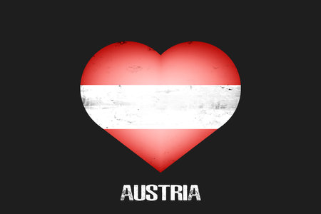 Heart with Austrian national flag colors. Flag of Austria in the form of a heart made on an isolated background. Design pattern for greeting card on an Valentines day. Vector illustrationのイラスト素材