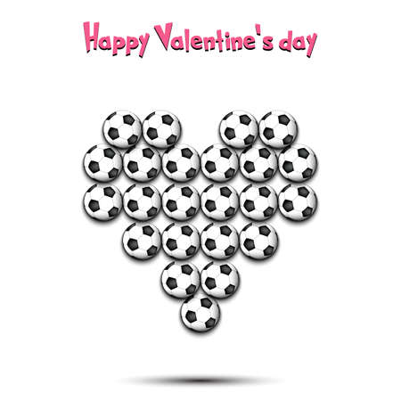Happy Valentines Day. Soccer balls located in the form of a heart. Design pattern on the football theme for greeting card, logo, emblem, banner, poster, flyer, badges. Vector illustrationのイラスト素材
