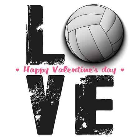 Happy Valentines Day. Love and volleyball ball. Design pattern on the volleyball theme for greeting cardのイラスト素材