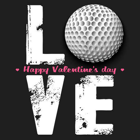 Happy Valentines Day. Love and golf ball. Design pattern on the golf themeのイラスト素材