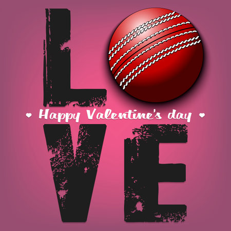 Happy Valentines Day. Love and cricket ball.  Vector illustrationのイラスト素材
