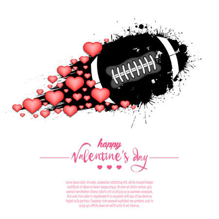 Happy Valentines Day. Flying abstract football ball made from blots and hearts by milky way. Grunge style. Pattern for banner, poster, greeting card, party invitation. Vector illustrationのイラスト素材