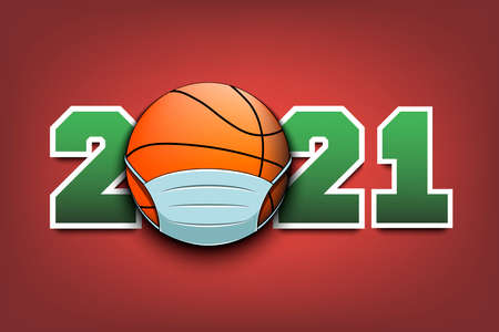 2021 and basketball  in mask.のイラスト素材