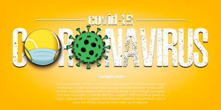 Banner Coronavirus covid-19 and virus cell sign with soccer ball in mask. Stop covid-19 outbreak. Caution risk disease 2019-nCoV. Cancellation of sports tournaments. Vector illustrationのイラスト素材