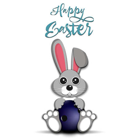 Happy Easter. Easter Rabbit with bowling ball on an isolated background. Pattern for greeting card, banner, poster, invitation. Vector illustrationのイラスト素材