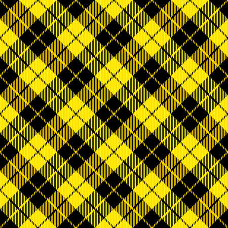 Diagonal tartan Lumberjack plaid. Scottish pattern in yellow and black cage. Scottish cage. Traditional Scottish checkered background. Seamless fabric texture. Vector illustrationのイラスト素材
