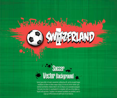 Flag of Switzerland with soccer fans from blots paint on an isolated background. Design pattern on the football theme. Vector illustrationのイラスト素材