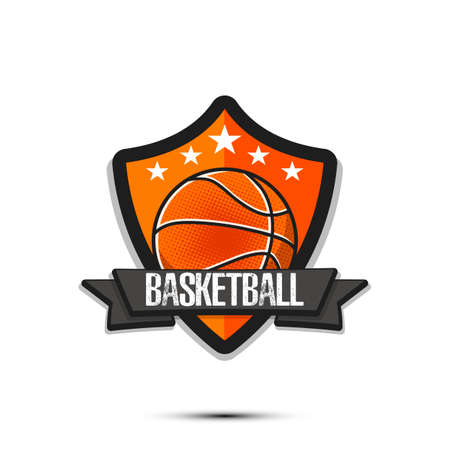 Basketball design template. Basketball emblem pattern. Vintage style on isolated background. Print on t-shirt graphics. Vector illustrationのイラスト素材