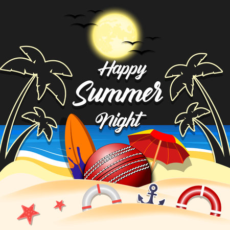 Summer cricket poster. Happy summer night. Pattern for design poster,  emblem, label, banner, icon. Cricket template on isolated background. Vector illustrationのイラスト素材