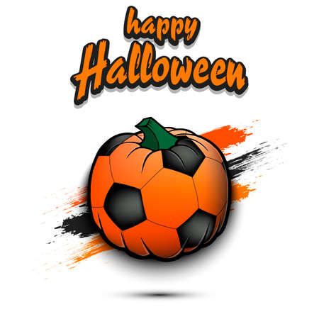 Happy Halloween. Template football design. Soccer ball in the form of a pumpkin on an isolated background. Pattern for banner, poster, greeting card, flyer, party invitation. Vector illustrationのイラスト素材